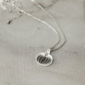 Tiny Silver Pumpkin Necklace - Silver Acrylic Pendant with 18 inch Silver Chain
